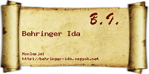 Behringer Ida névjegykártya